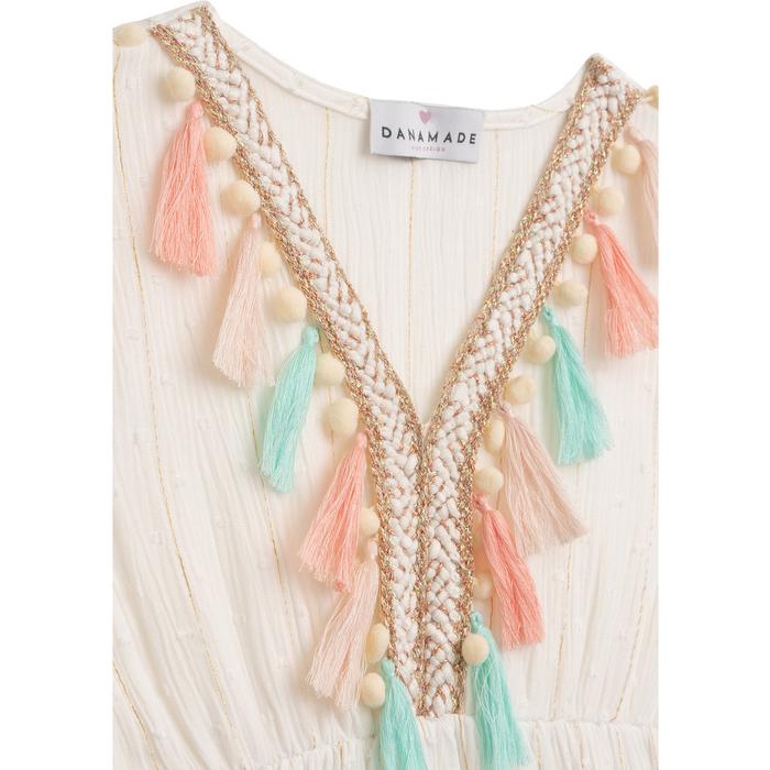 Kleid Tunika Sommer kurzarm creme mit Bommeln DANAMADE 122 128 134